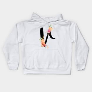 Letter V With Watercolor Floral Wreath Kids Hoodie